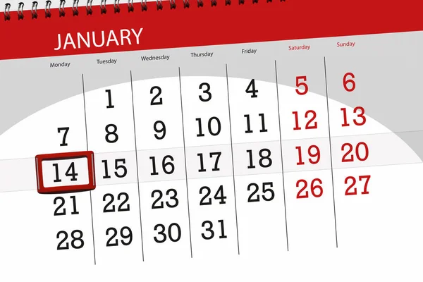 Calendar planner for the month january 2019, deadline day, 14, monday — Stock Photo, Image