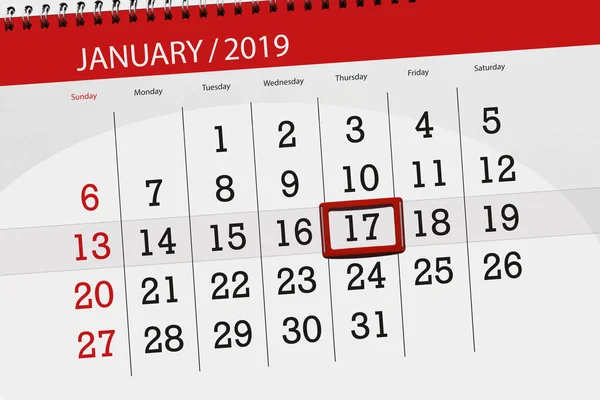 Naptár tervező-a hónap január 2019, határidő nap, 17, csütörtök — Stock Fotó