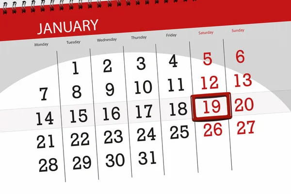 Calendar planner for the month january 2019, deadline day, 19, saturday — Stock Photo, Image