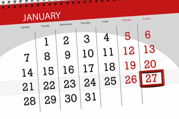 Calendar planner for the month january 2019, deadline day, 27, sunday — Stock Photo, Image