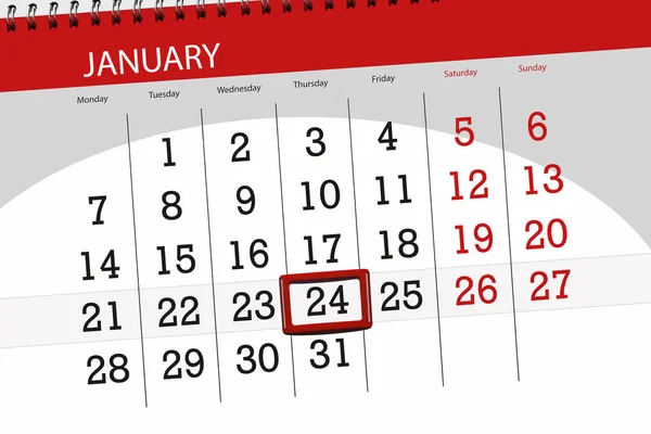 Планувальник календаря за місяць січень 2019 року, кінцевий день, 24, четвер — стокове фото