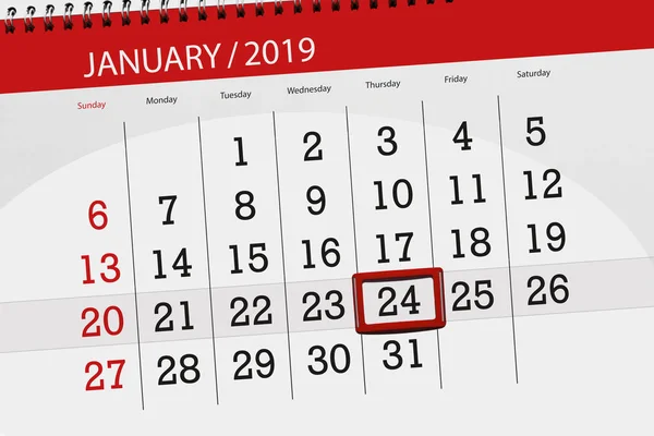 Planner kalendarz dla miesiąca stycznia 2019, termin dnia, 24, czwartek — Zdjęcie stockowe