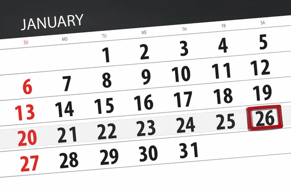 Ημερολόγιο για το σχεδιασμό για το μήνα Ιανουάριο 2019, προθεσμία ημέρα, 26, Σάββατο — Φωτογραφία Αρχείου