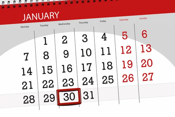 2019年1月的日历计划, 截止日期, 30日星期三 — 图库照片
