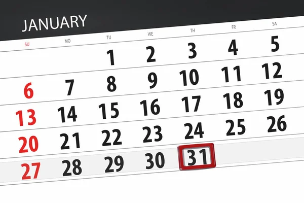 Kalenderblatt für den Monat Januar 2019, Einsendeschluss 31., Donnerstag — Stockfoto