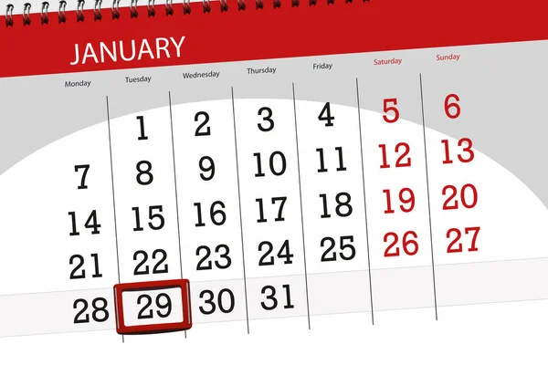 Calendar planner for the month january 2019, deadline day, 29, tuesday — Stock Photo, Image