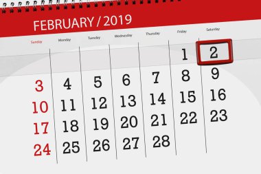 Ay Şubat 2019, son günü, 2, Cumartesi için Takvim Planlayıcısı