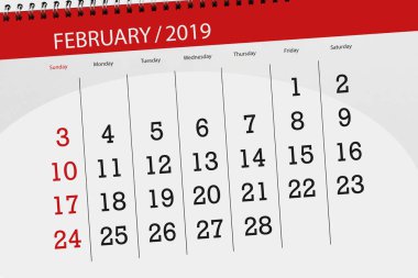Ay Şubat 2019, son günü için Takvim Planlayıcısı