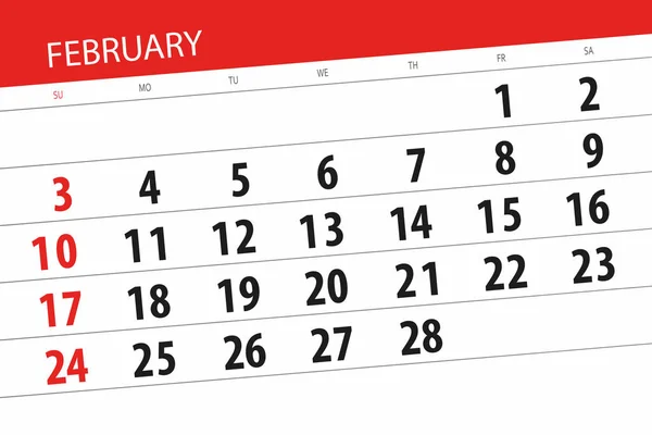 2019年2月截止日的当月日历计划 — 图库照片