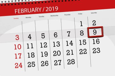 Ay Şubat 2019, son günü, 9, Cumartesi için Takvim Planlayıcısı