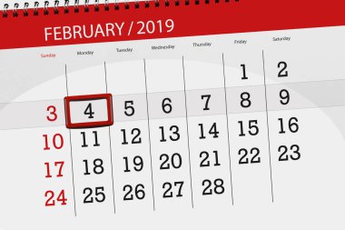 Ay Şubat 2019, son günü, 4, Pazartesi için Takvim Planlayıcısı