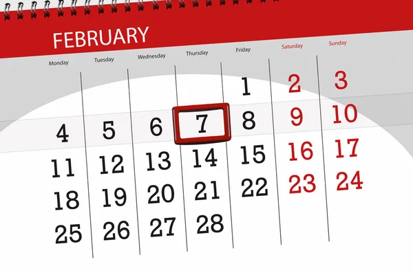 2019年2月的日历计划, 截止日期, 7日, 星期四 — 图库照片