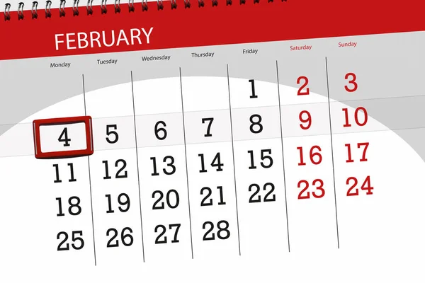 Calendar planner for the month february 2019, deadline day, 4, monday — Stock Photo, Image