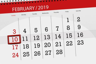 Ay Şubat 2019, son günü, 10, Pazar için Takvim Planlayıcısı