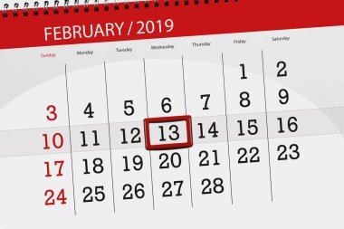Ay Şubat 2019, son günü, 13 Çarşamba için Takvim Planlayıcısı