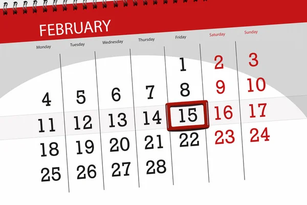 2019年2月、截止日、15日星期五的日历计划 — 图库照片