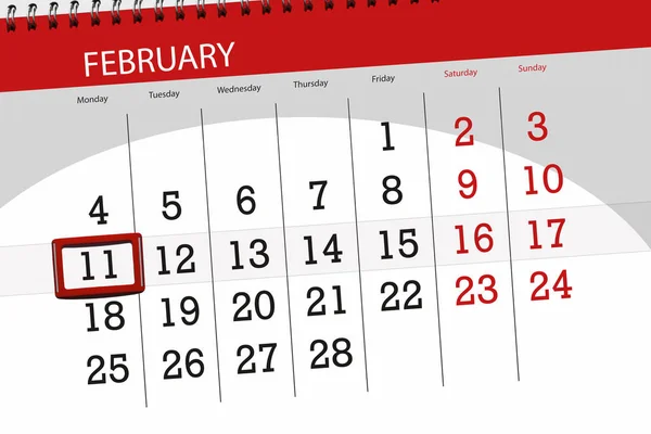 Calendar planner for the month february 2019, deadline day, 11, monday — Stock Photo, Image