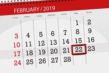 Ay Şubat 2019, son günü, 22, Cuma için Takvim Planlayıcısı