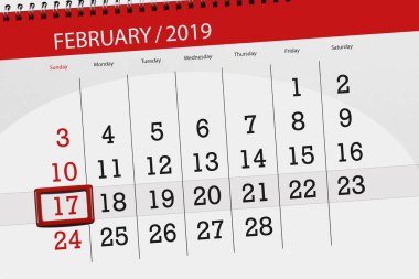 Ay Şubat 2019, son günü, 17, Pazar için Takvim Planlayıcısı