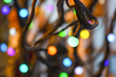 Dekoratif ağaç üzerinde elektrik renkli garland