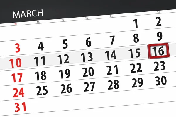 Calendário planejador para o mês de março de 2019, data limite, 16 de sábado — Fotografia de Stock