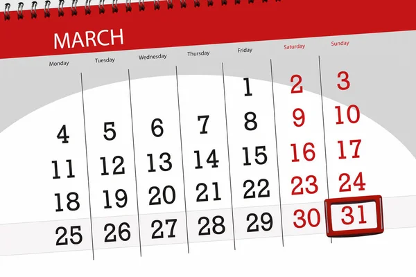 Calendário planejador para o mês de março de 2019, data limite, 31 de domingo — Fotografia de Stock