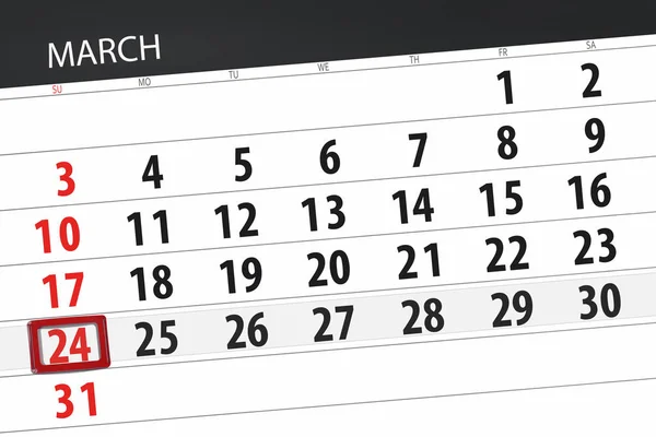 Calendário planejador para o mês de março de 2019, data limite, 24 de domingo — Fotografia de Stock