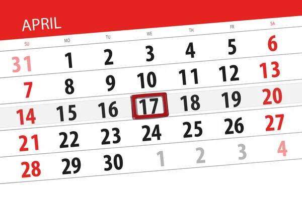 Kalender planner för månad april 2019, deadline day, 17 onsdag — Stockfoto