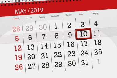 Takvim planlayıcısı 2019, ay Mayıs son gün, 10 Cuma