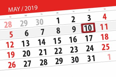 Takvim planlayıcısı 2019, ay Mayıs son gün, 10 Cuma