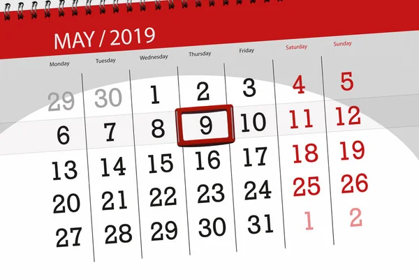 Calendário planejador para o mês de maio de 2019, data limite, 9 de quinta-feira — Fotografia de Stock