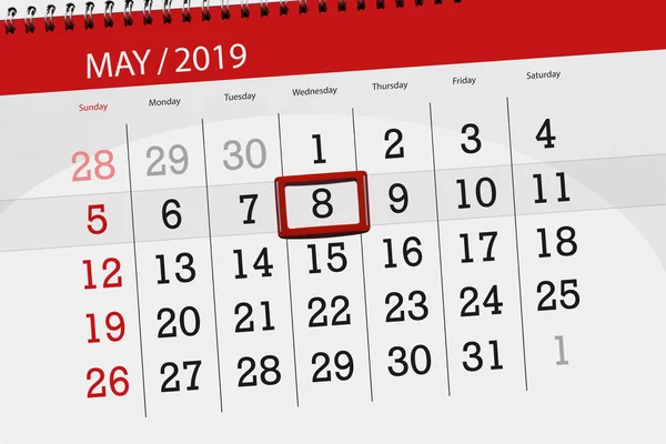 Calendário planejador para o mês de maio de 2019, data limite, 8 quarta-feira — Fotografia de Stock