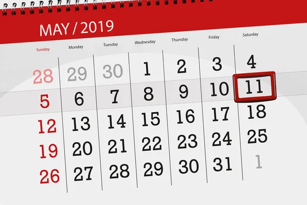 Calendário planejador para o mês de maio de 2019, data limite, 11 de sábado — Fotografia de Stock