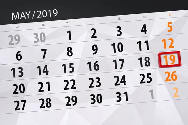 Takvim planlayıcısı 2019, ay Mayıs son gün, Pazar 19 — Stok fotoğraf