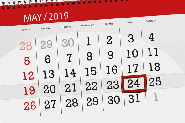 Calendário planejador para o mês maio 2019, data limite, 24 sexta-feira — Fotografia de Stock