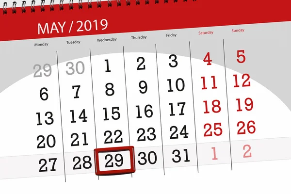 Calendário planejador para o mês de maio de 2019, data limite, 29 quarta-feira — Fotografia de Stock