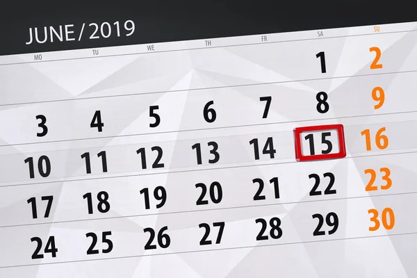 Calendar june 2019, 15, saturday — Stock Photo, Image