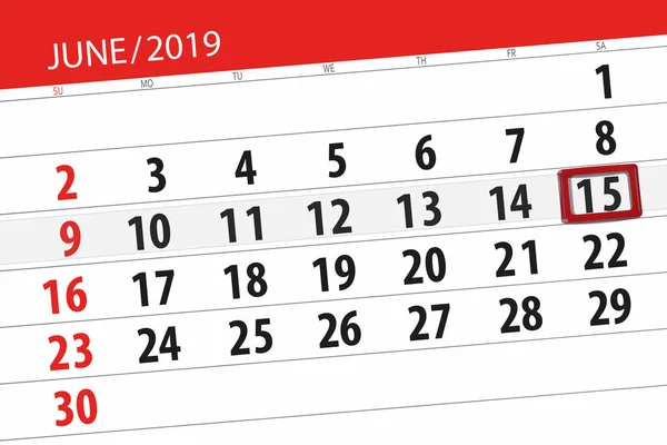 Calendário junho 2019, 15, sábado — Fotografia de Stock