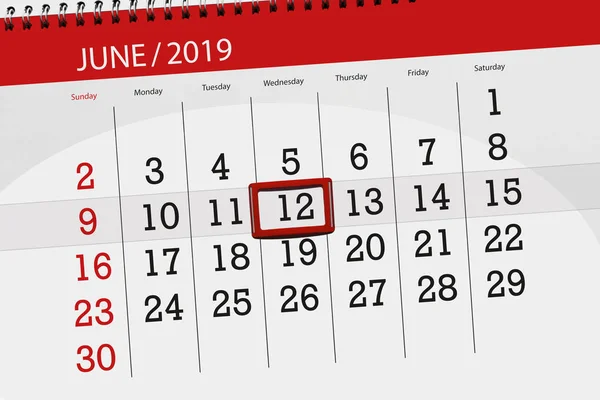 Calendar june 2019, 12, wednesday