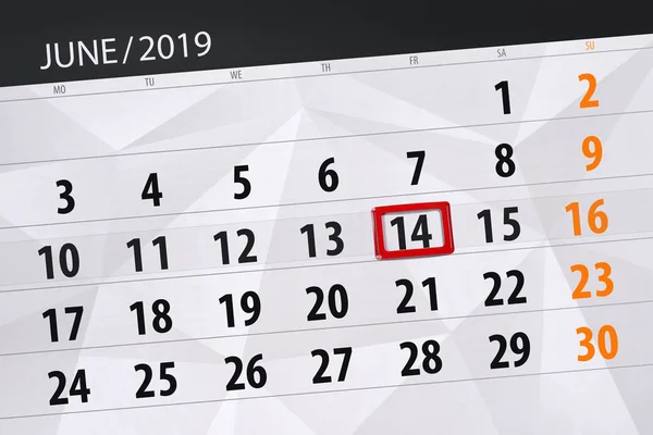Calendar june 2019, 14, friday — Stock Photo, Image