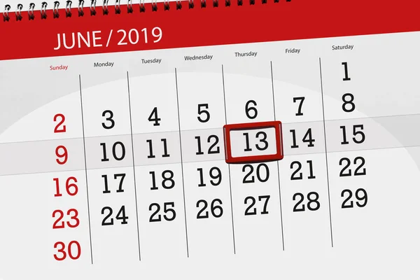 Calendário junho 2019, 13, quinta-feira — Fotografia de Stock