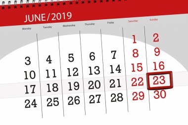 Haziran 2019 ayı için takvim planlayıcısı, son gün, 23, Pazar