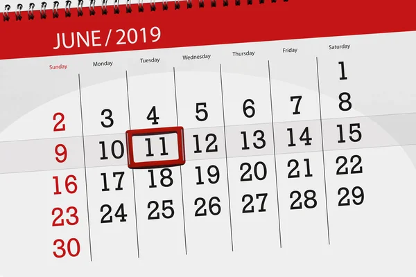 Calendário Junho 2019, 11, terça-feira — Fotografia de Stock