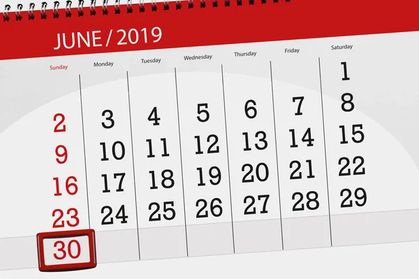 Haziran 2019 ayı için takvim planlayıcısı, son gün, 30, Pazar