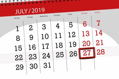Temmuz 2019 ayı takvim planlayıcısı, son gün, 27 satur