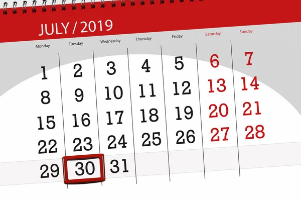 Takvim Planlayıcısı ay Temmuz 2019, son gün, 30 Salı — Stok fotoğraf