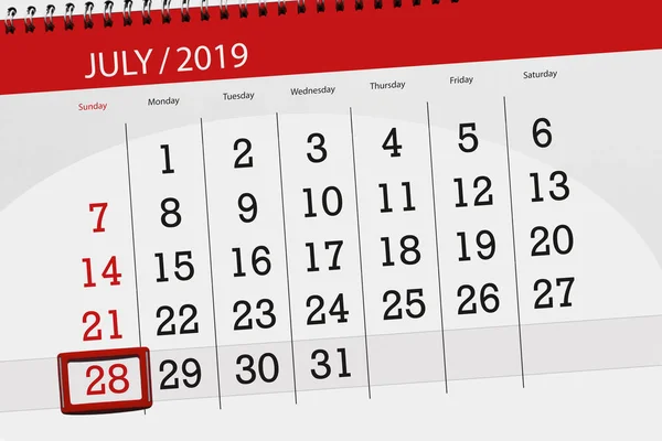 Agenda du mois juillet 2019, date butoir, 28 dimanche — Photo
