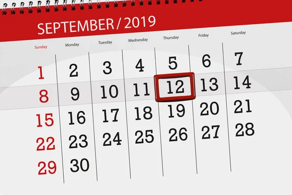 Kalendář kalendáře pro měsíc září 2019, konečný den, 12, čtvrtek — Stock fotografie