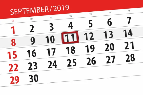Kalenderblatt für den Monat September 2019, Deadline: 11., Mittwoch — Stockfoto