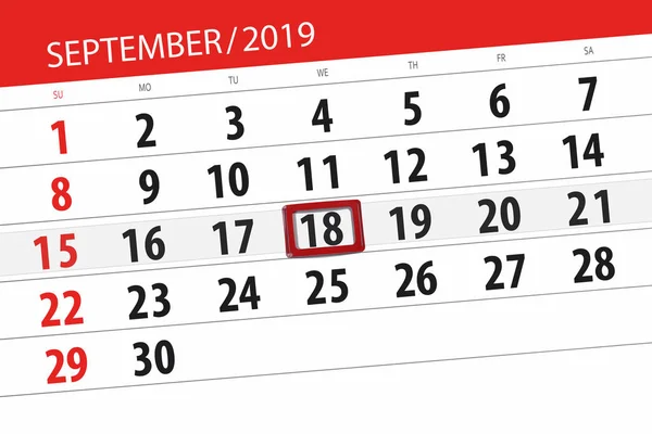 Kalenderblatt für den Monat September 2019, Deadline: 18., Mittwoch — Stockfoto